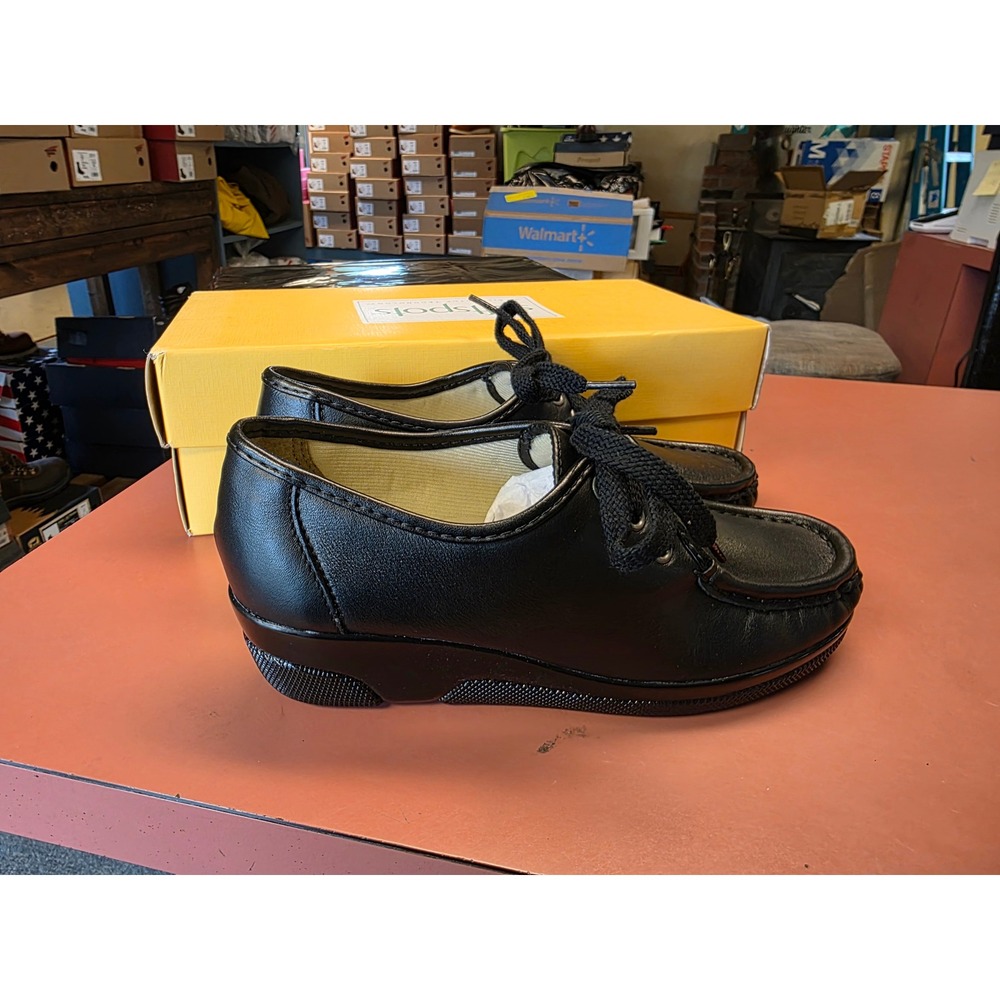 Softspots Anni Hi Black Leather Lace Up Comfort Oxford Shoes Women 7 W Wide